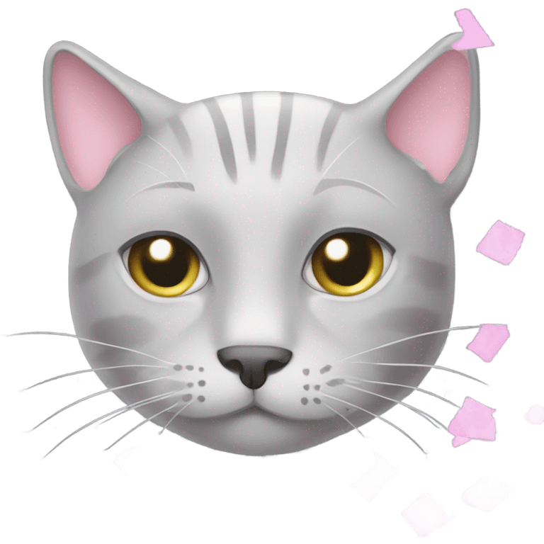 Grey cat with pale pink confetti emoji