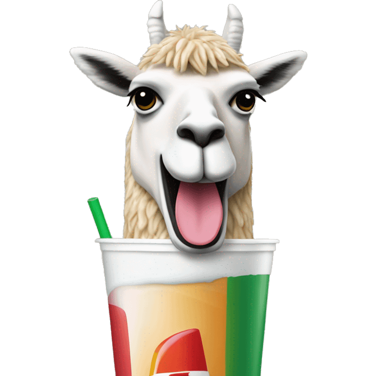 Llama drinking a 7-eleven slurpee emoji