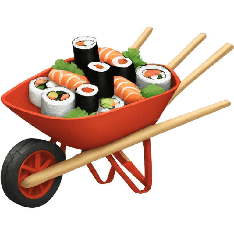 A wheelbarrow overflowing with sushi emoji