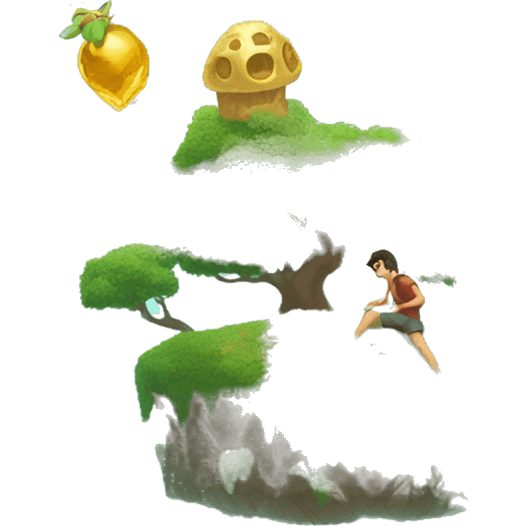 Treasure on a floating island, with a man trying to reach it emoji