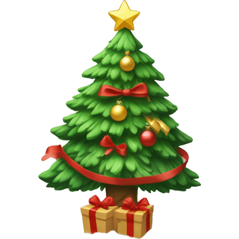 Christmas tree with cute decorations and red bow and snow emoji