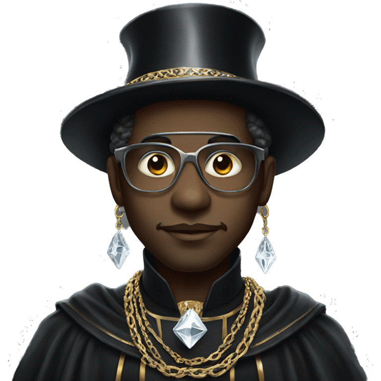 rich black magician, wearing diamond chains emoji