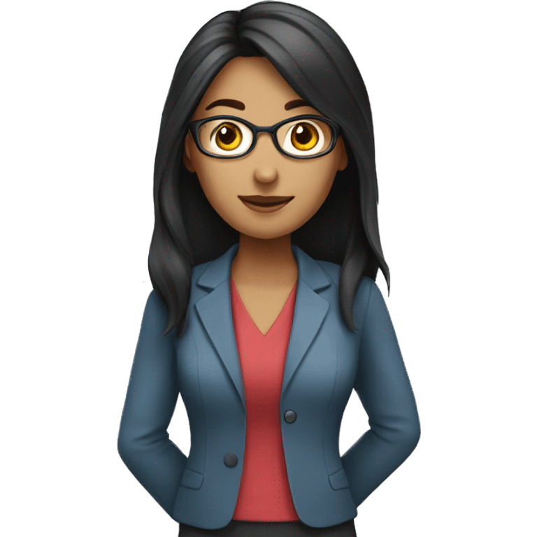 Female teacher with black long hair and professional  emoji