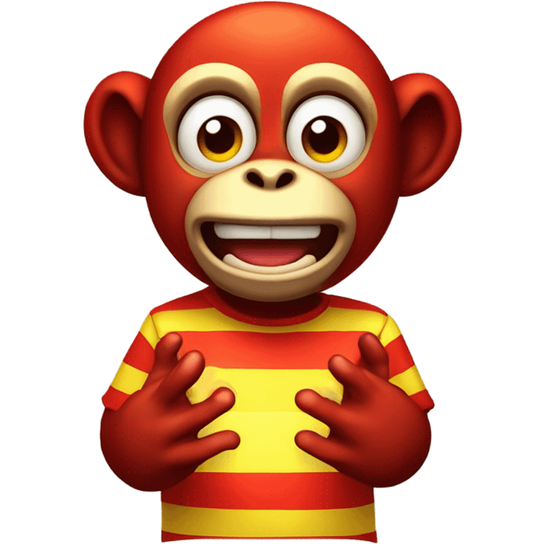 Evil red glowing eyed Monkey clapping symbols wearing a yellow and red stripped shirt  emoji