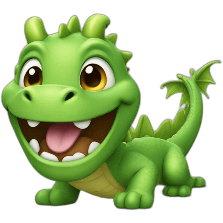 A cute little green dragon, laughing emoji