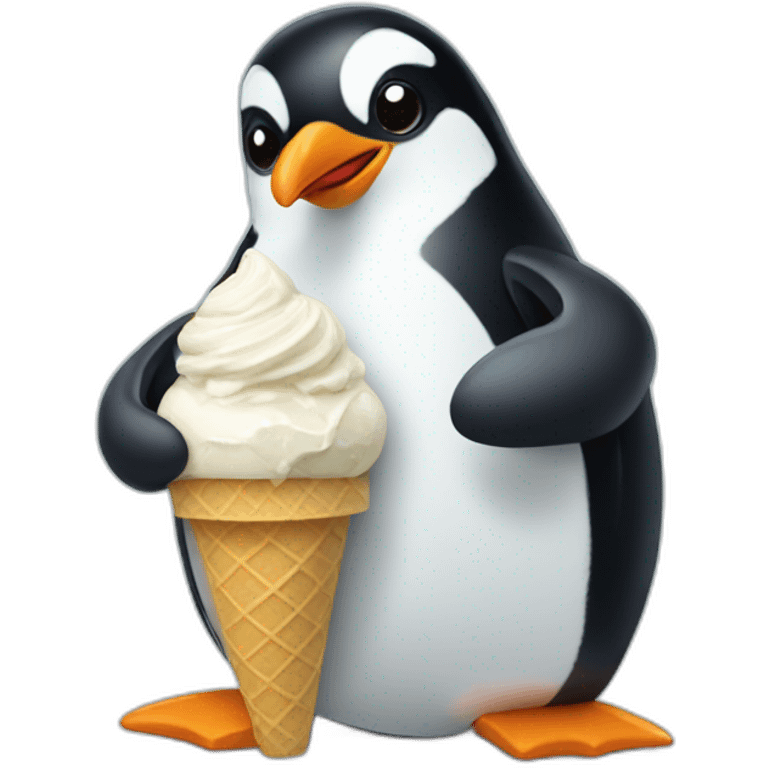 Penguin eating ice cream emoji