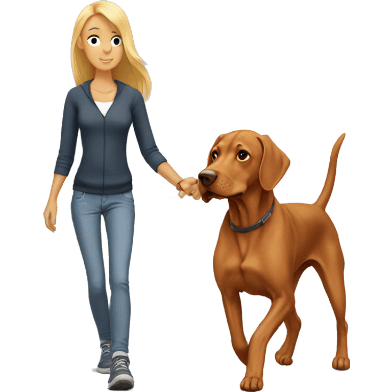 Vizslas walk with blonde girl emoji