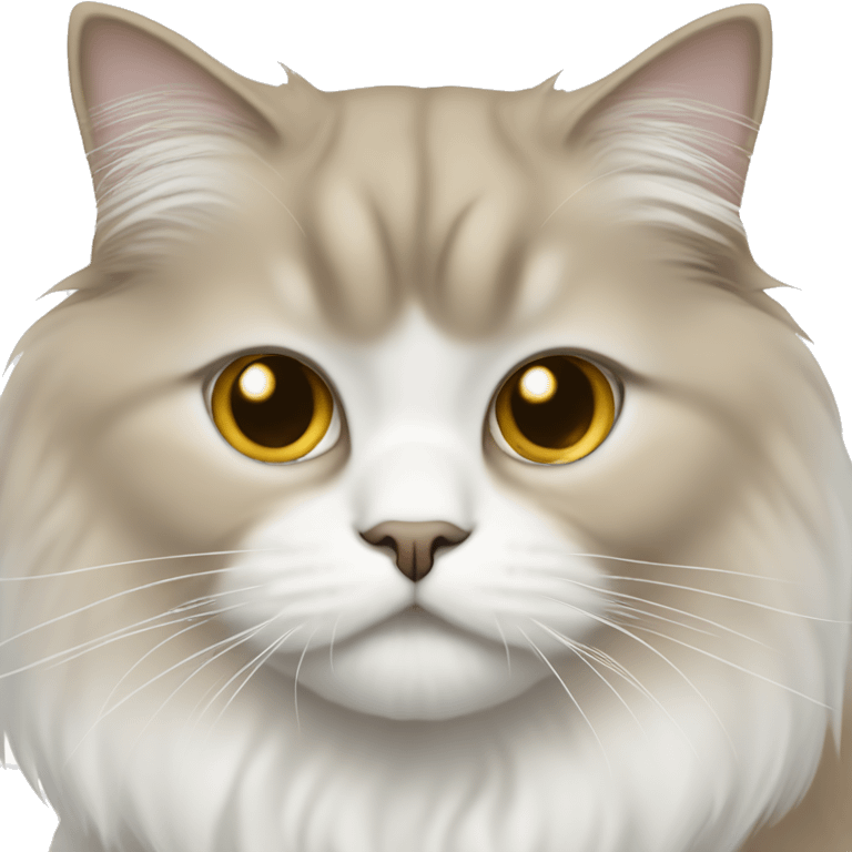 Tan and white Persian cat with tan colored ears and white face and golden eyes  emoji