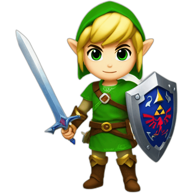 Zelda baby link standing with sword and shield emoji