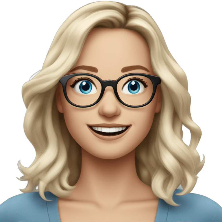 Shoulder length Balayage pale model lady with glasses and blue eyes happy  emoji