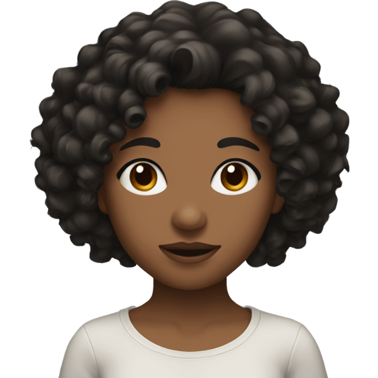 girl with dark curly hair and her eyebrow raised emoji