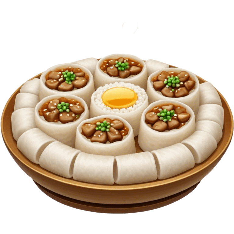 Cinematic Realistic B√°nh cu·ªën Dish Emoji, featuring steamed rice rolls filled with savory minced pork and mushrooms rendered with soft textures and inviting, warm lighting. emoji