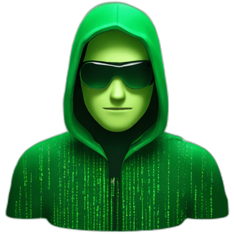 Matrix hacker with black sweat and green code glass reflect emoji