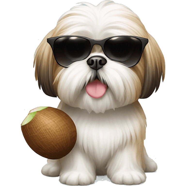 Shih Tzu with sunglasses and a coconut in his hand  emoji