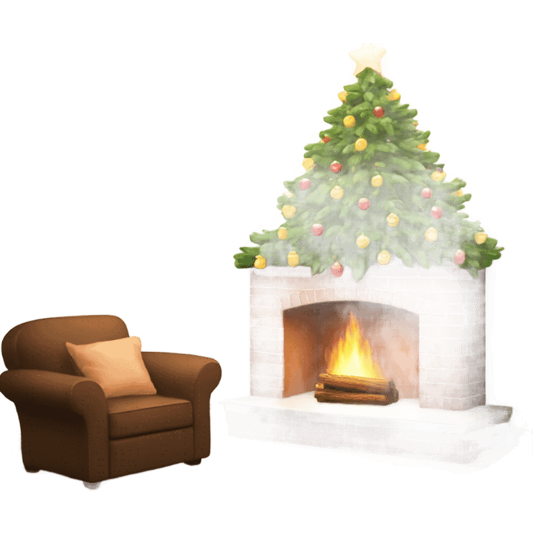 Christmas tree next to a lit fireplace  emoji