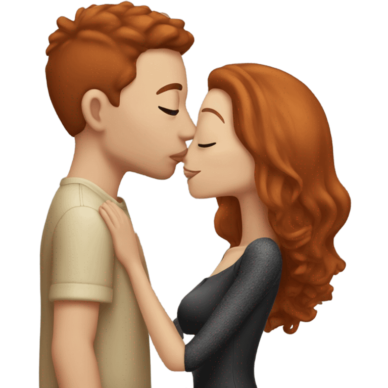 redhead model, kissing her boyfriend, beige skin, black hair emoji