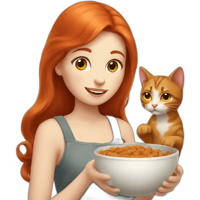 redhead girl feeding cats emoji