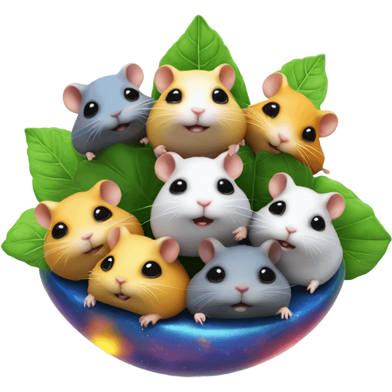 alien hamster cult with cheese and weed on ufo emoji