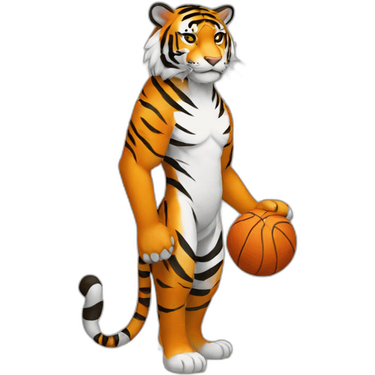 Tiger Full Body. Tiger color should be white, black and grey. Tigher is holding a ball emoji