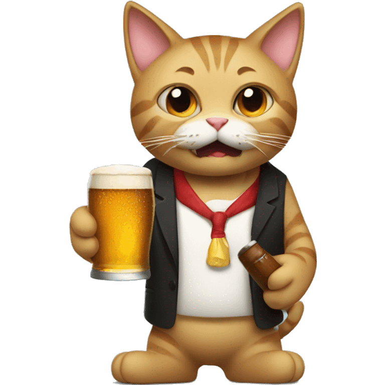 cat holding a beer in one hand and a cigar in his mouth emoji