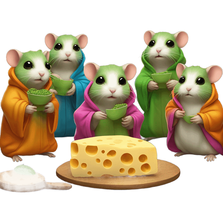 alien hamster cult with cheese and weed emoji