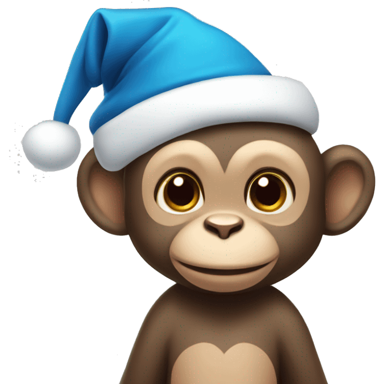 cute monkey with blue Christmas hat emoji