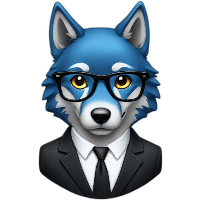 Blue wolf wearing glasses and black suit emoji