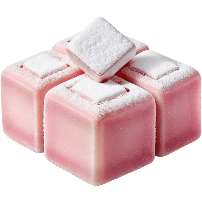 Turkish Delight Cinematic Realistic Turkish Delight Dessert Emoji, depicted as a single, delicate piece of Turkish delight dusted with powdered sugar, rendered with intricate textures and soft, inviting lighting. emoji