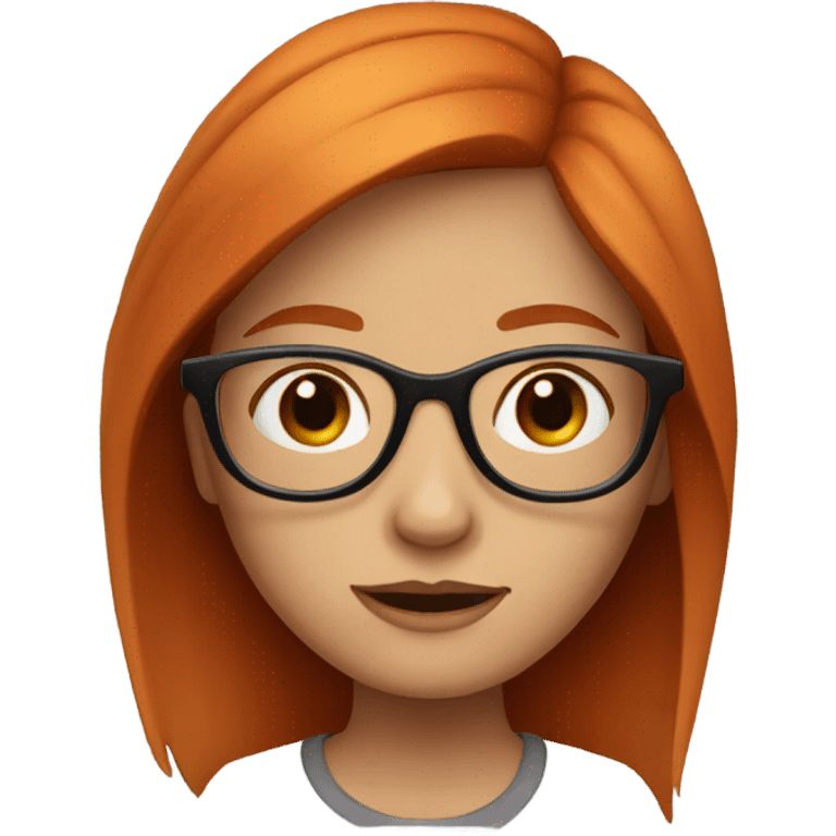 Red headed girl with large frame glasses and tiny eyes emoji