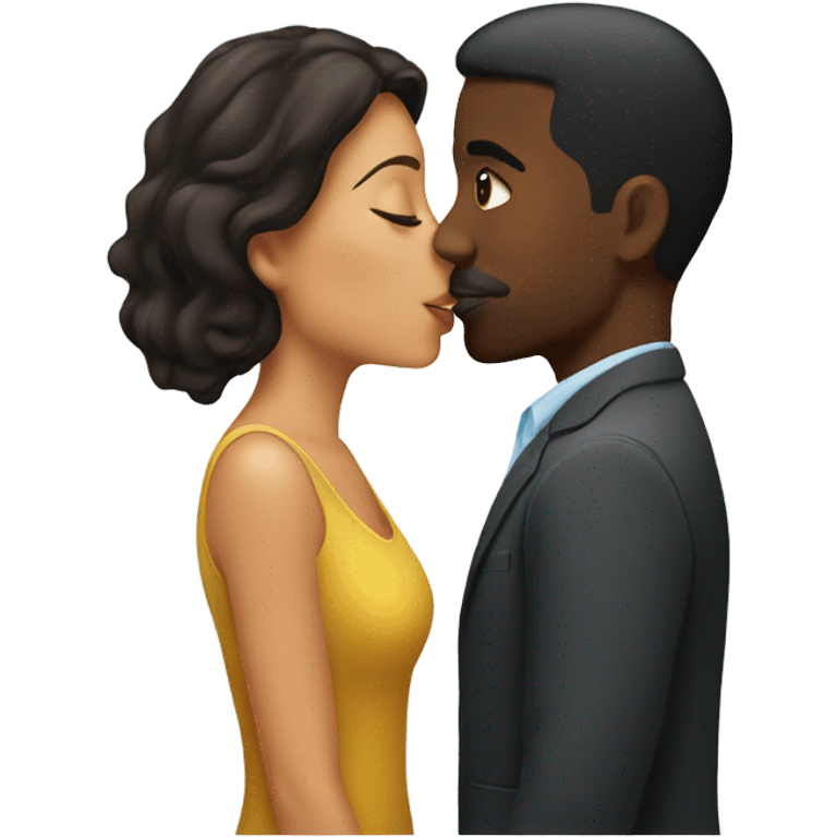 Hispanic lady kissing black guy emoji