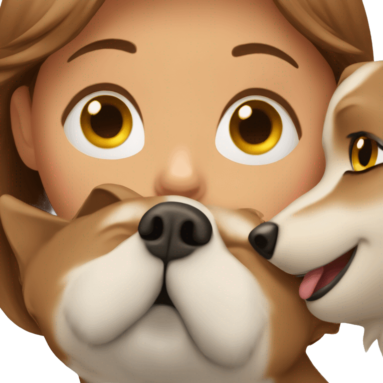 Girl with brown hairs hugs spitz nain emoji