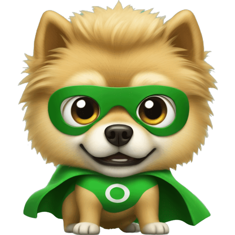 angry pomeranian in green superhero suit emoji