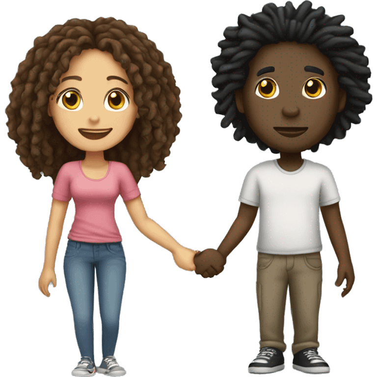 Black guy with dreads and girl with curly hair holding hands emoji