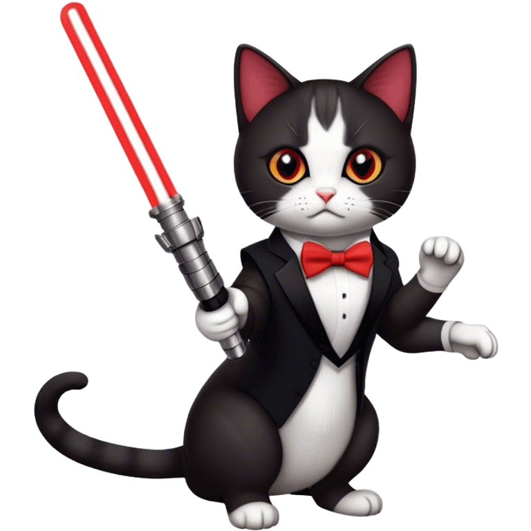 tuxedo cat posing with red lightsaber from star wars emoji