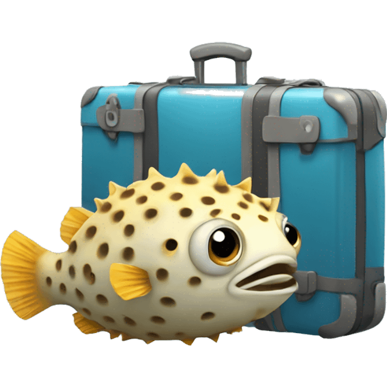 pufferfish with suitcase emoji