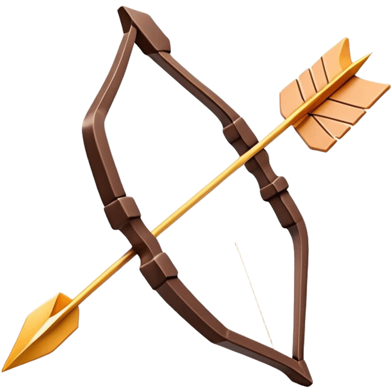 Clash of Clans aesthetic: Cinematic Playful Pixel 3D Bow & Arrow Portrait Emoji, rendered in a 3D vector-style similar to standard emojis with minimal shading and bold, simplified shapes. A compact, distinct form with signature details, softly glowing with a pixelated adventure charm. Simplified yet unmistakably iconic, highly detailed and consistent, glowing with a soft radiance and high shine. Stylized with a touch of classic pixel-art charm and a soft glowing outline, capturing the essence of a beloved gaming relic with a friendly, playful manner! emoji