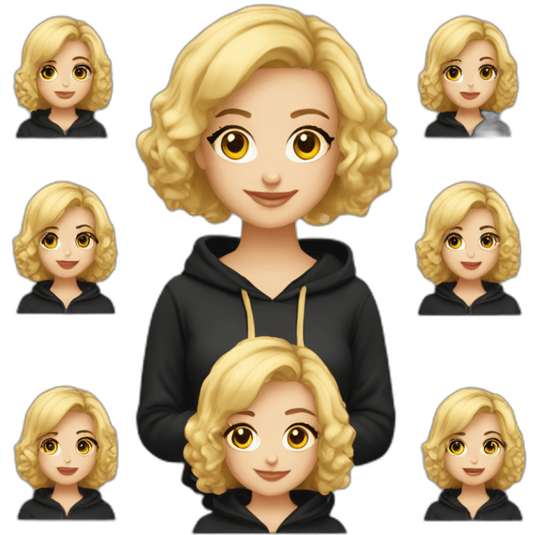 it woman blonde Bob Haircut lite Curly no glasses black outfit hoodies for women emoji