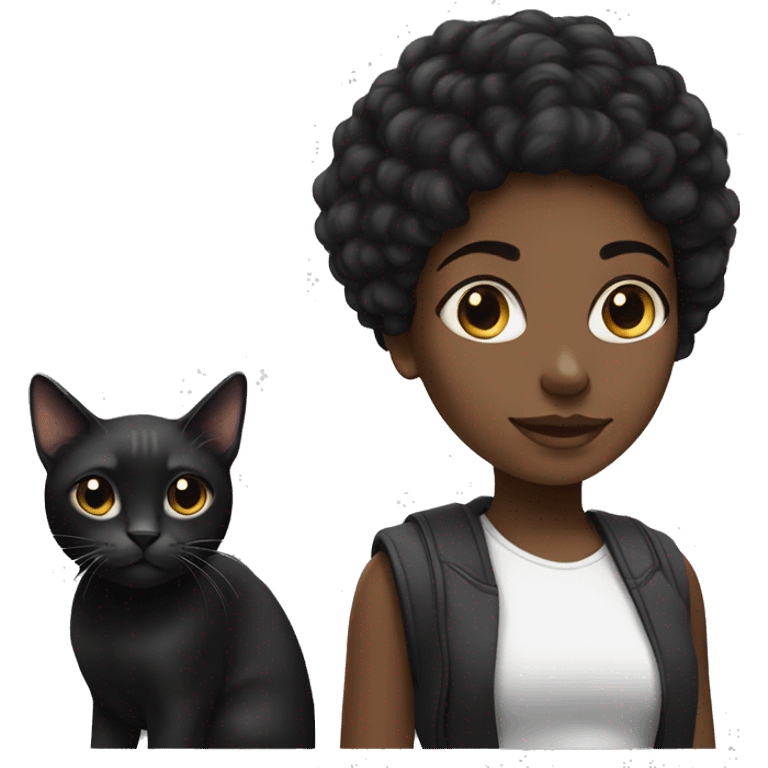 Black girl with black/white cat emoji