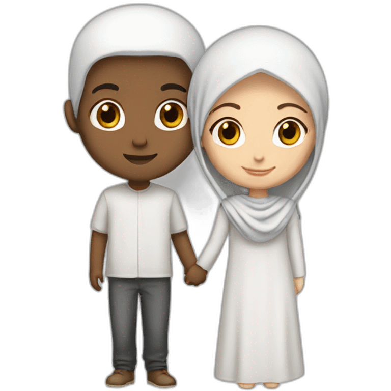 White hijab girl with brown boy love emoji