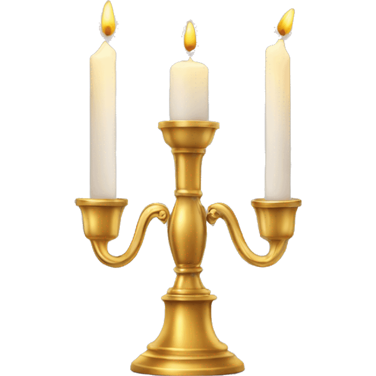 Two gold candlesticks with lit candles in them emoji