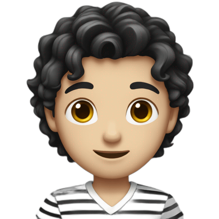 boy with wavy black hair and white shirt with black stripes emoji