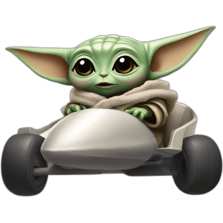 Baby Yoda on a kart launching rocket emoji