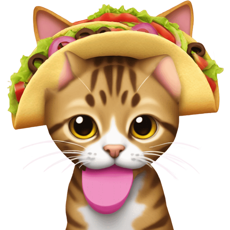 tabby cat with pink nose eating a taco emoji