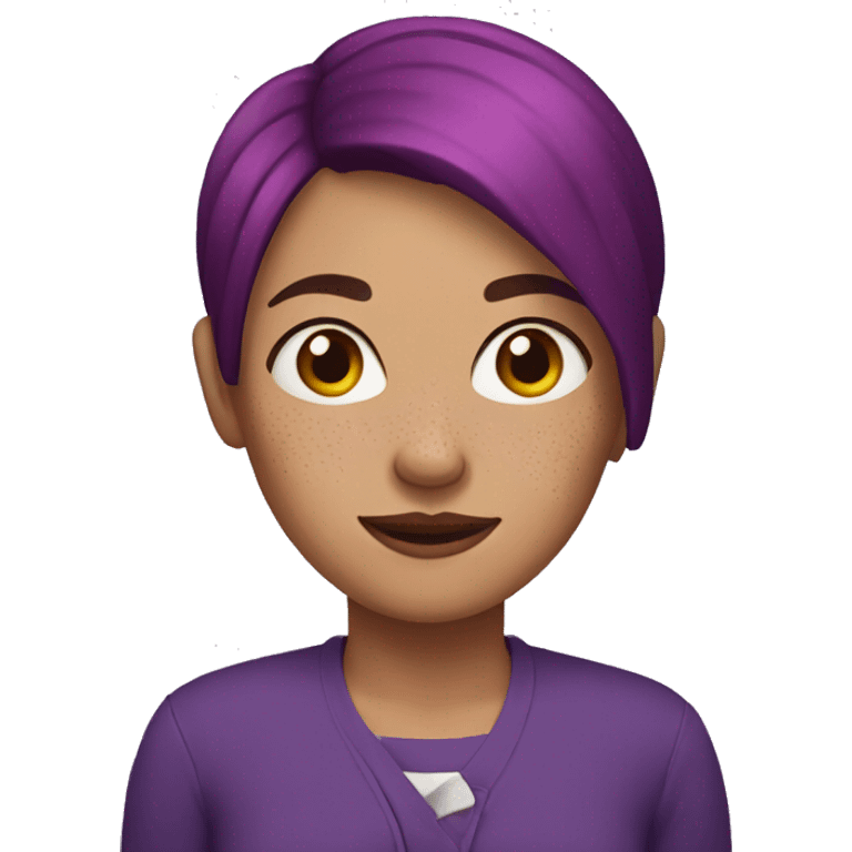 A woman with short purple hair and freckles. emoji