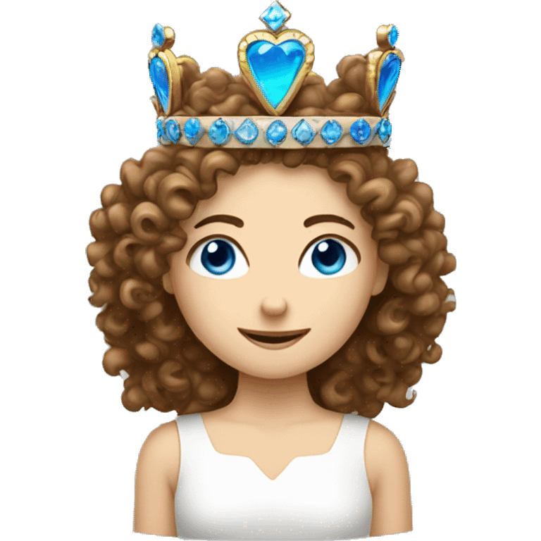 Curly brown hair, blue eyed, White girl, wearing a crown looking smug  emoji