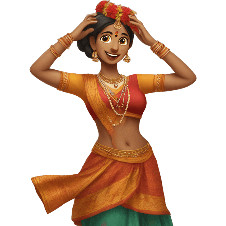 Indian woman in traditional clothes dances.  close-up format. portrait emoji