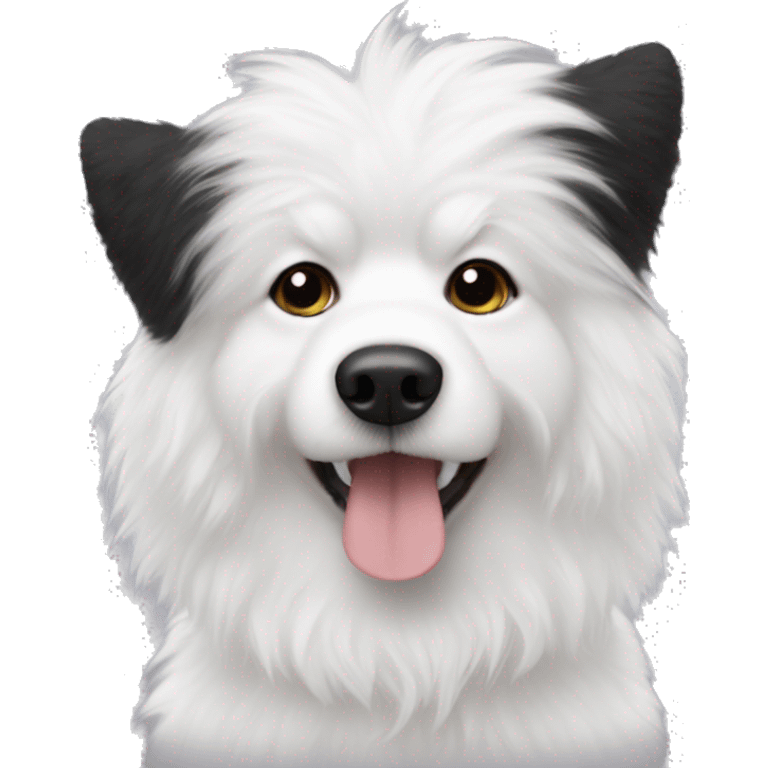 white fluffy dog with black ears emoji