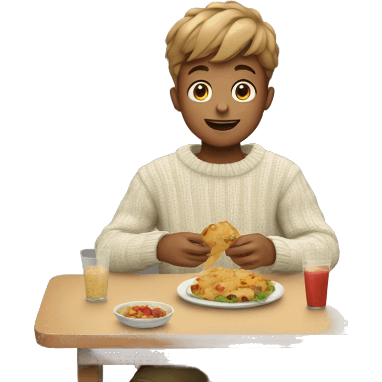 boy enjoying food in sweater clear emoji