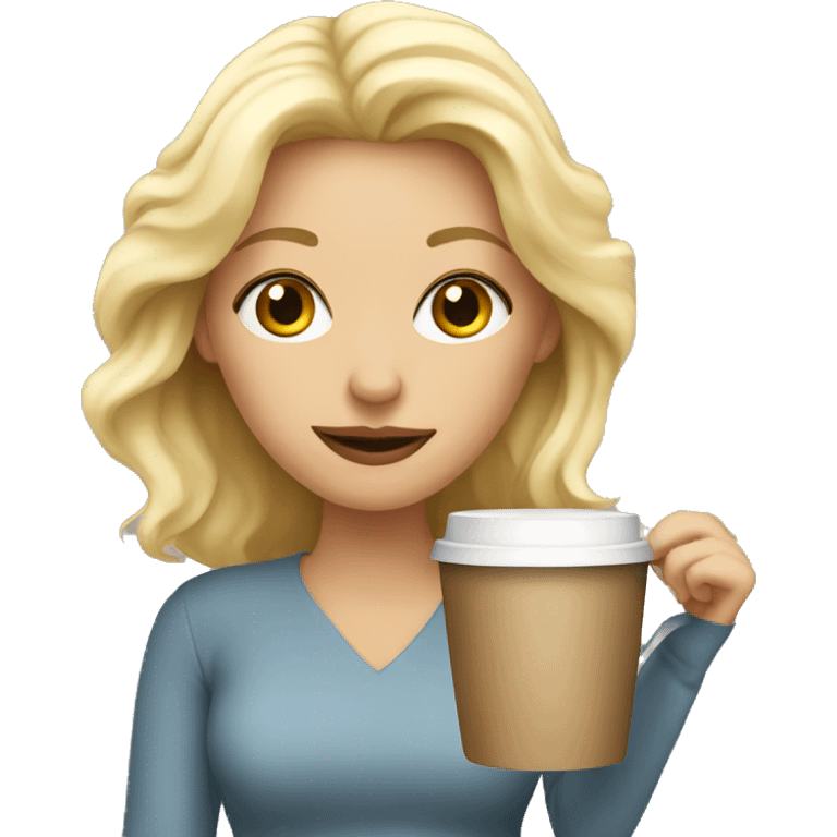 Blonde woman with coffee cup emoji