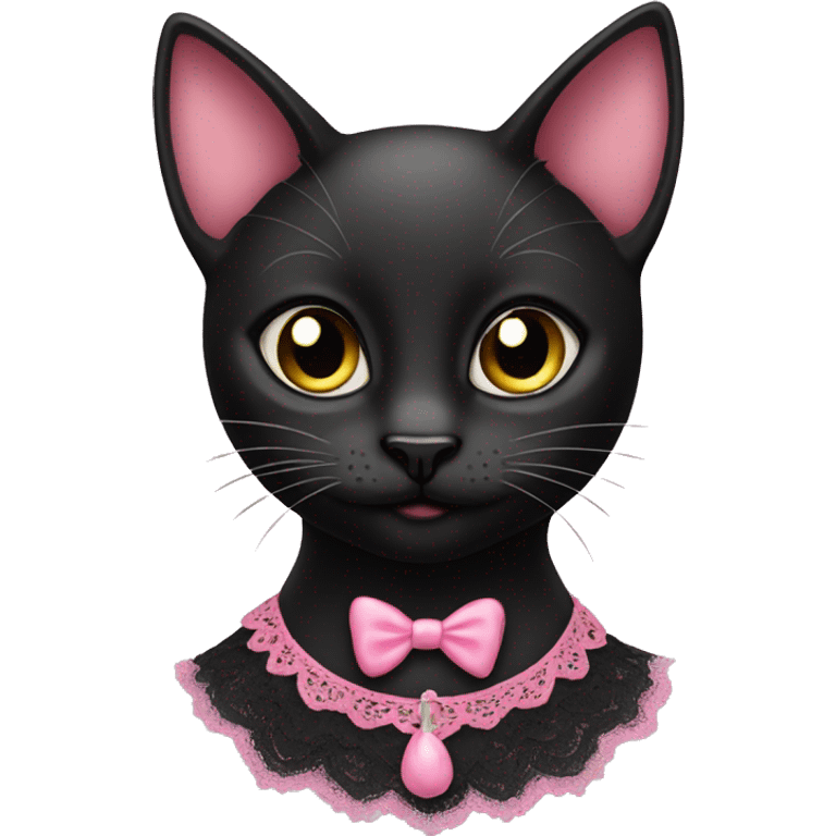 Black cat with a pink lacy  emoji